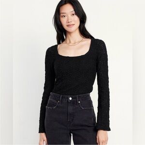 NEW! Old Navy Black Textured Lace Scoop Neck Top Floral Bell Sleeve Size L